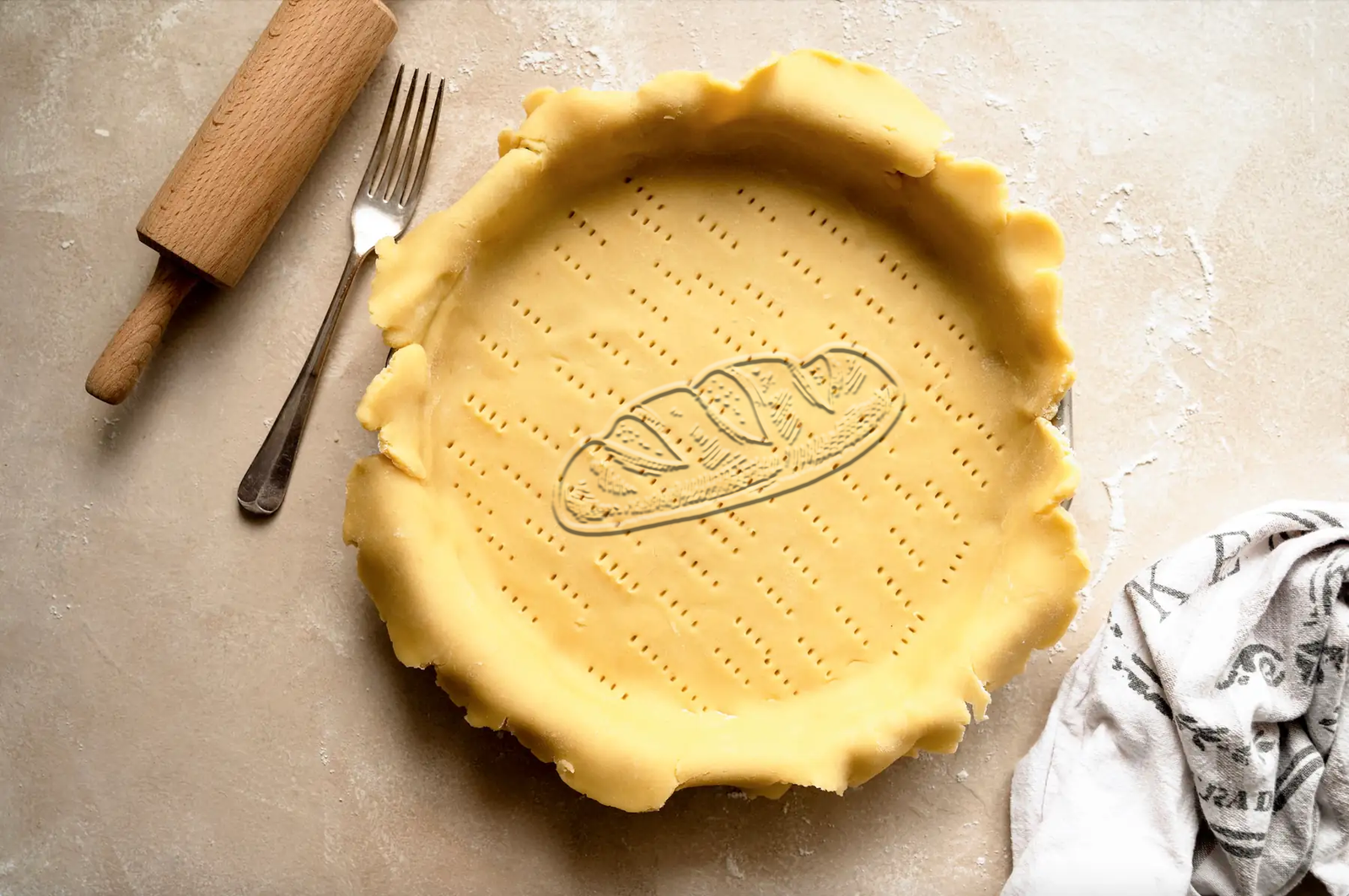 Pâtes de tarte aux pommes avec une illustration de pain tiré du logo
(parfait pour images de site ou de fond.).