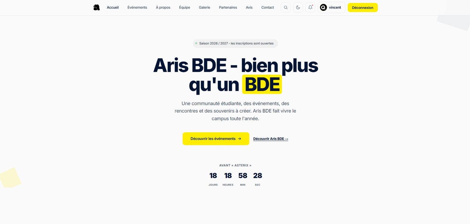 Aperçu du projet Aris BDE